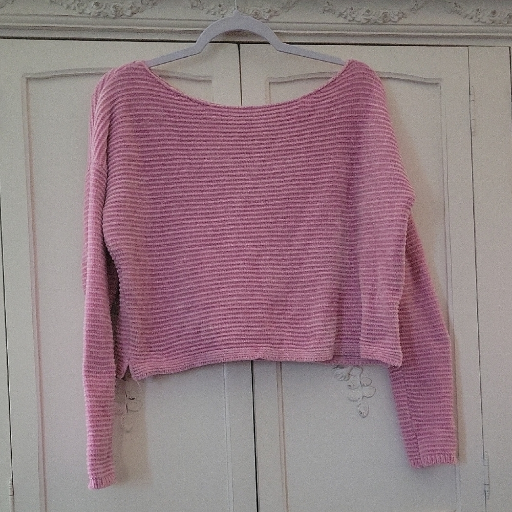 Garage Pink Striped Crew Neck Sweater